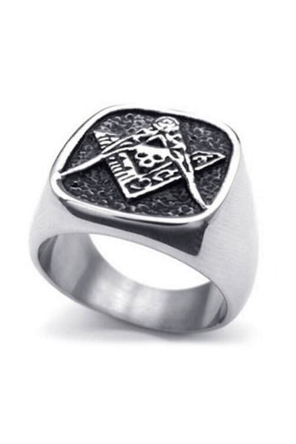 Masonic Rings - Freemason Ring - Masonic Skull Emblem w/ Square and Compass