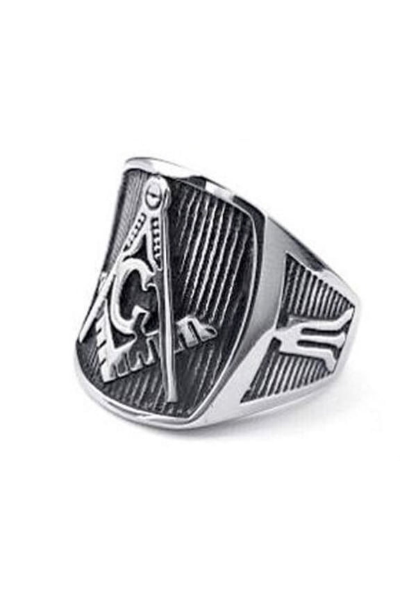 Masonic Rings Freemason Ring for sale. Steel Pinstripe - Square and Compass