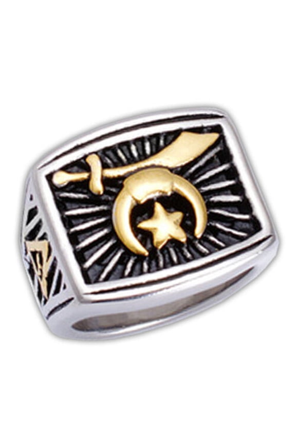 Masonic Rings Freemason Shriners Ring. Gold Steel Rays of Light Grand Elect