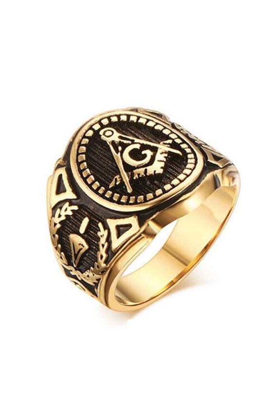 Masonic Rings Gold Color Freemason Ring - stainless steel pin stripes tools