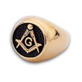 thumbnail image 1 of Masonic Rings Gold Plated Freemason Ring. Masons Chiseled Enamel Steel Band, 1 of 2