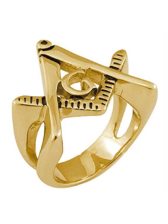 Masonic Rings Gold Plated Steel Freemason Rings w/ Cut Out Triangle Design
