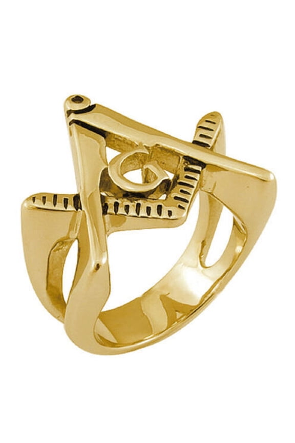 Masonic Rings Gold Plated Steel Freemason Rings w/ Cut Out Triangle Design