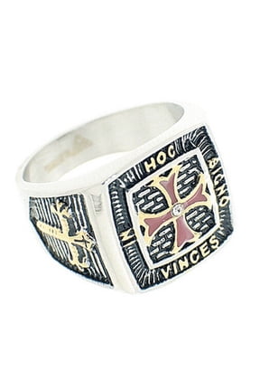 Masonic Rings Knights of Templar Ring. Red Cross In Hoc Signo Vinces Steel