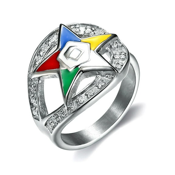 Masonic Rings Order of the Eastern Star Ring Silver Color Loop CZ OES Rings