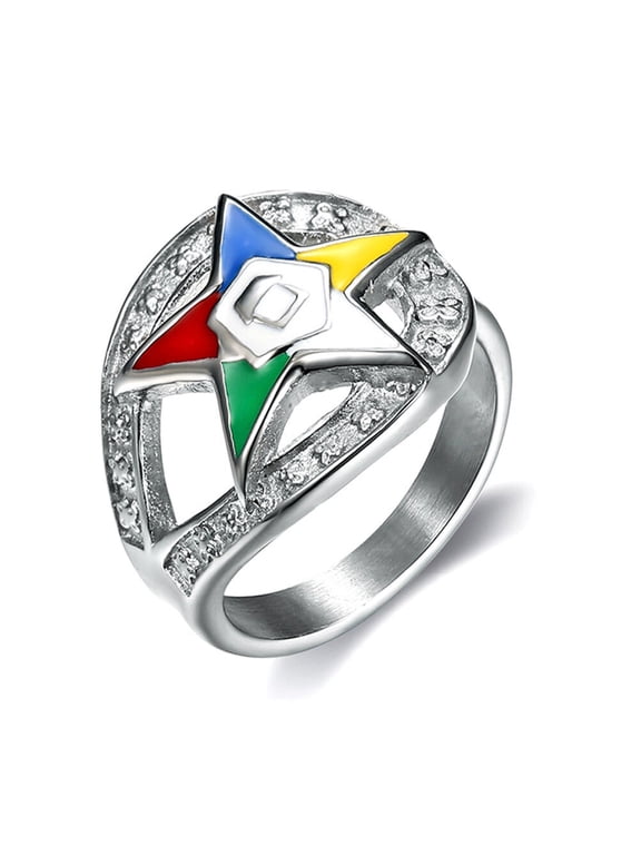 Masonic Rings Order of the Eastern Star Ring Silver Color Loop CZ OES Rings