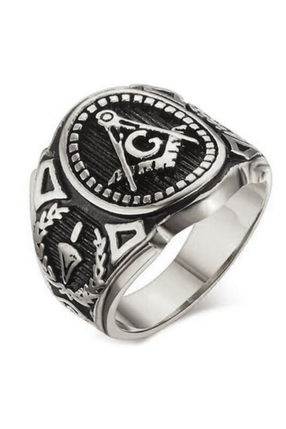Masonic Rings Silver Color Freemason Ring - stainless steel pin stripes