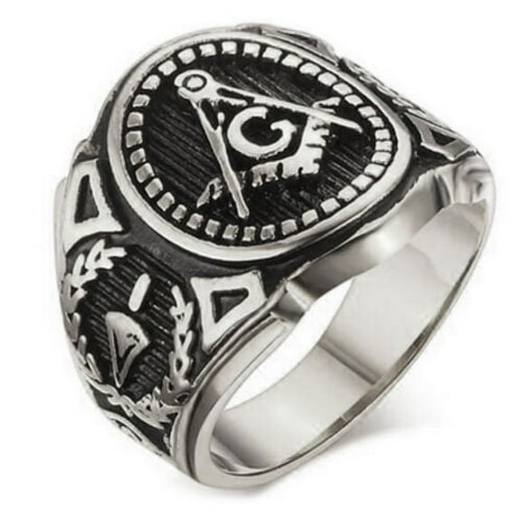 Masonic Rings Silver Color Freemason Ring - stainless steel pin stripes