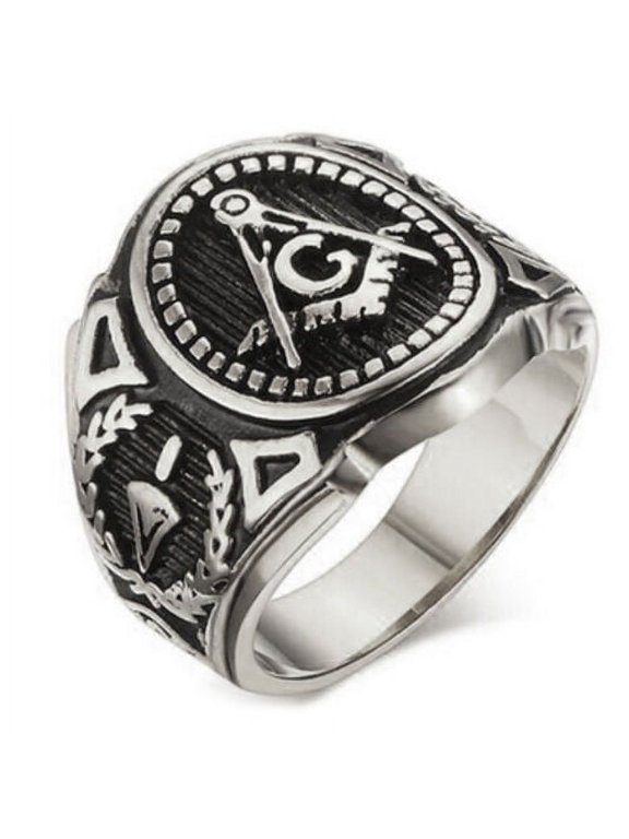Masonic Rings Silver Color Freemason Ring - stainless steel pin stripes