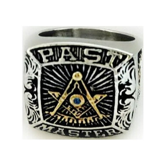 Masonic Rings Steel Silver Tone Past Master Freemason Ring. Gold Plated Top