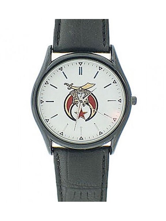 Masonic Shriner Watch for sale - White Faced Black Leather Band Masonic Watches