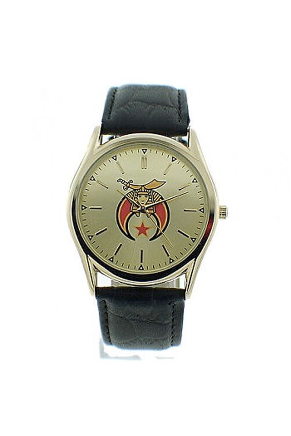 Masonic Shriner Watches on sale - Gold Face Black Leather Band - Masonic Watches