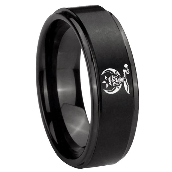 Masonic Shriners Step Edge Brush Black Tungsten Men Ring 10MM