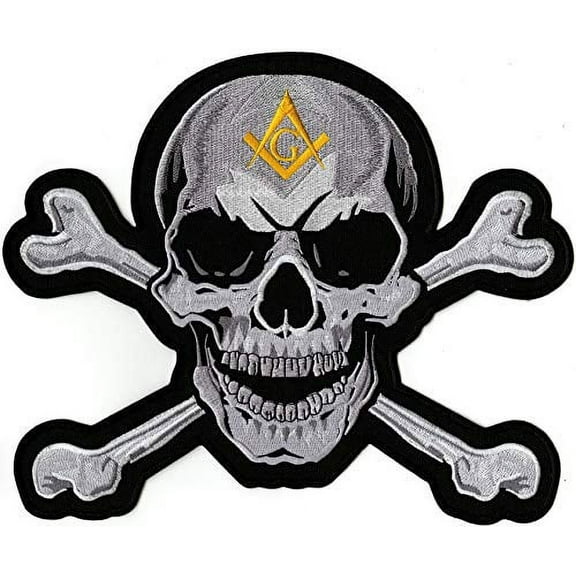 Masonic Skull & Crossbones | Large Motorcycle Center Back Patch Embroidered Iron On - by Nixon Thread Co. (10.5")