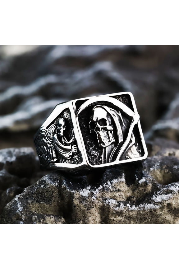 Masonic Skull Ring 14K White Gold Men Eye of Truth Freemasonry Rock for Rider Male Boyfriend Jewelry Best Gift