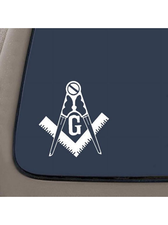 Square and Compass Car Window Wall Laptop White Decal Sticker | Premium White Vinyl Decal | 5.5-Inches By 5-Inches | Car Truck Van SUV Laptop Macbook Wall Decals