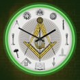 Square Clock Annotation Masonic Symbol LED Neon Wall Clock Silent Quartz Non Ticking Glow in ...