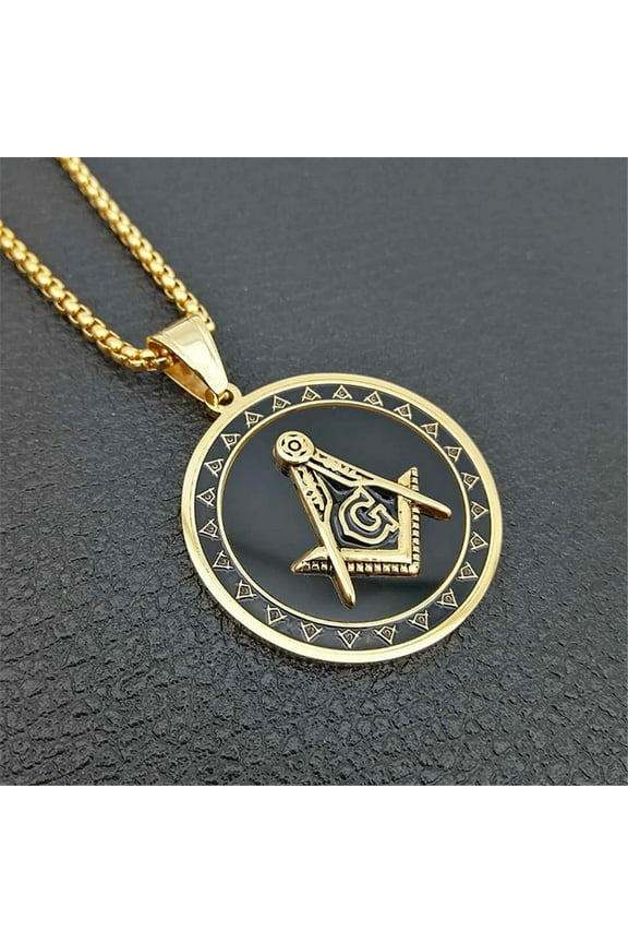 Masonic Symbol Necklaces & Pendants For Women/Men Hip Hop 14K Yellow Gold Free-mason Fashion Jewelry