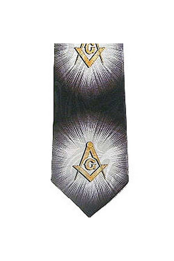 Masonic Tie Regalia Black Gold Polyester long necktie. Bursts of Light Masonic