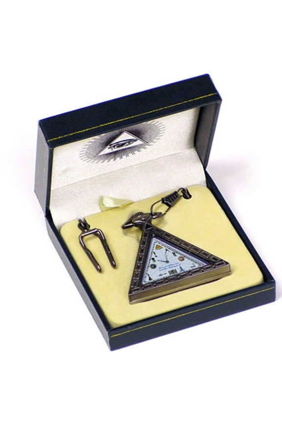 Masonic Triangle Freemason Master Free Mason Mens Quartz Pocket Watch w/ Chain