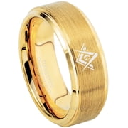 Masonic Tungsten Ring - Freemason Masonic Symbol Ring - 8MM Yellow Gold Plated Mens Tungsten Carbide Ring - TN740Ns13