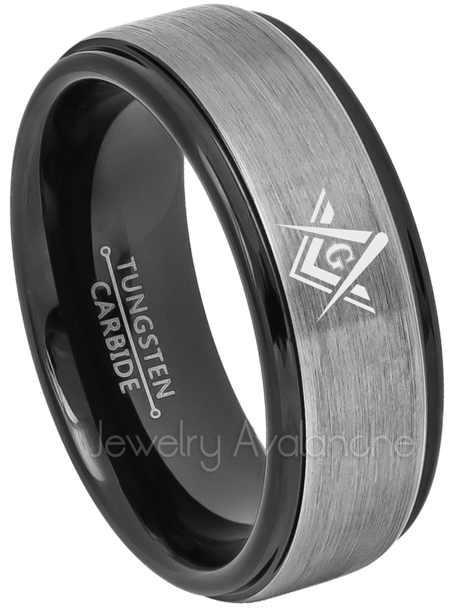 Masonic Tungsten Ring Freemason Masonic Symbol Ring 8mm 2Tone Men