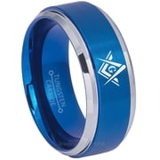 Masonic Tungsten Ring - Freemason Masonic Symbol Ring - 9MM Blue IP Mens Tungsten Carbide Ring TN693MSs11