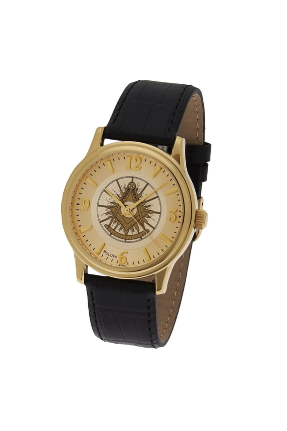 Gold-Tone Past Master Masonic Watch with Black Leather Strap