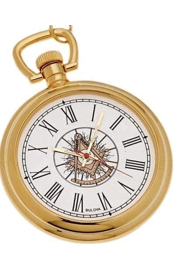 Gold Tone Past Master Masonic Pocket Watch and Matching Chain