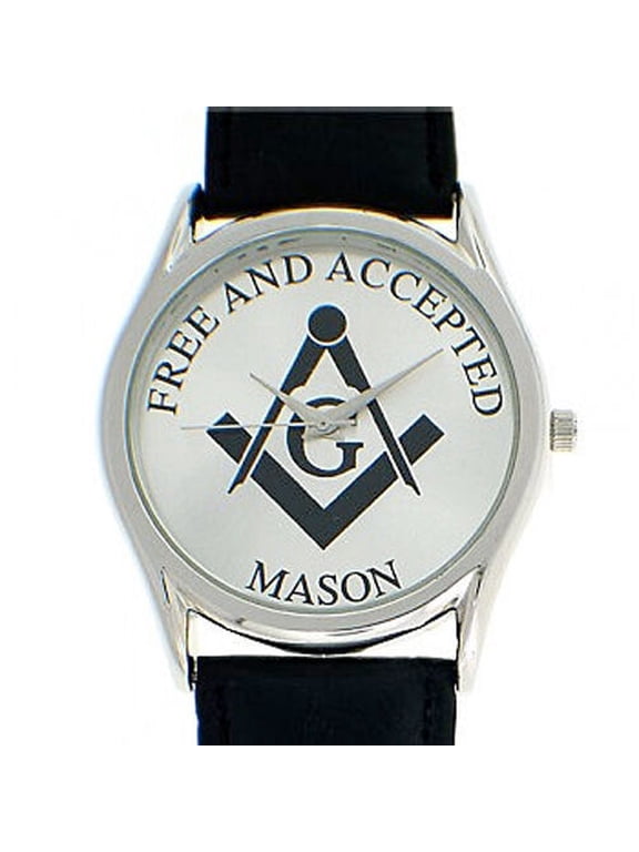 Masonic Watches - Free and Accepted Masons - Black Leather Band - White Face