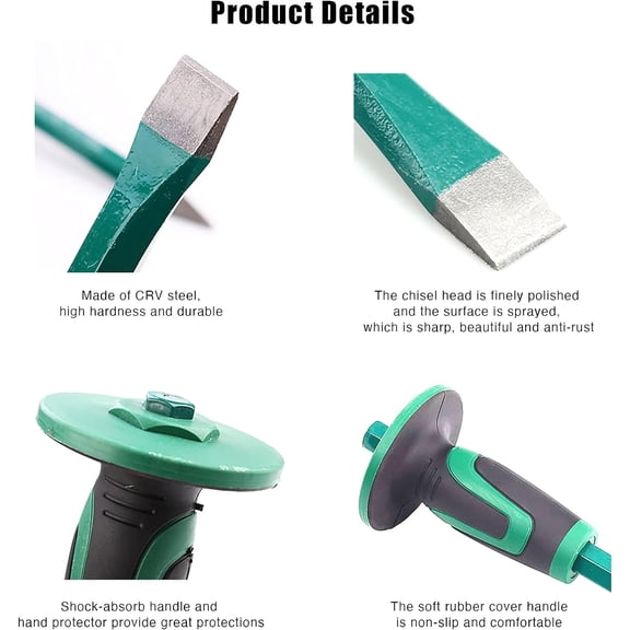 Masonry Chisel With Hand Guard, 12 inches Heavy Duty Flat End Rock Concrete Mortar Stone Chisel for Demolishing Carving Splitting Breaking Hounding$$Tools & Hardware Other