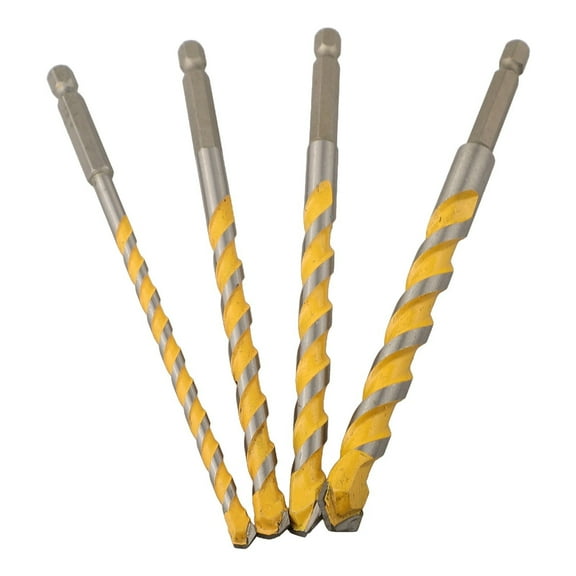 Masonry Concrete Drill Bit Set 4 Pcs, 1/4in Hex Shank, Industrial Carbide Drill Bit For Class/Brick/Plastic/Cement/Tile Drilling