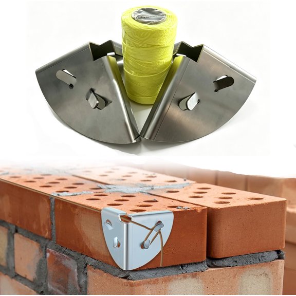 Masonry Corner Line Anchors Guide Brackets Set,Upgraded Rustproof 304 Stainless Brick laying Tools with String Line, for Precise Wall Leveling & Plastering (4.2"x4.2"x3.5")