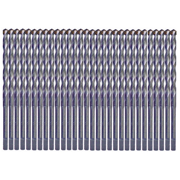 Masonry Drill Bit Set 30Pcs 3/16 in.x 4-1/2 in. Carbide Tip Flat Shank Drill Concrete Stone Bricks