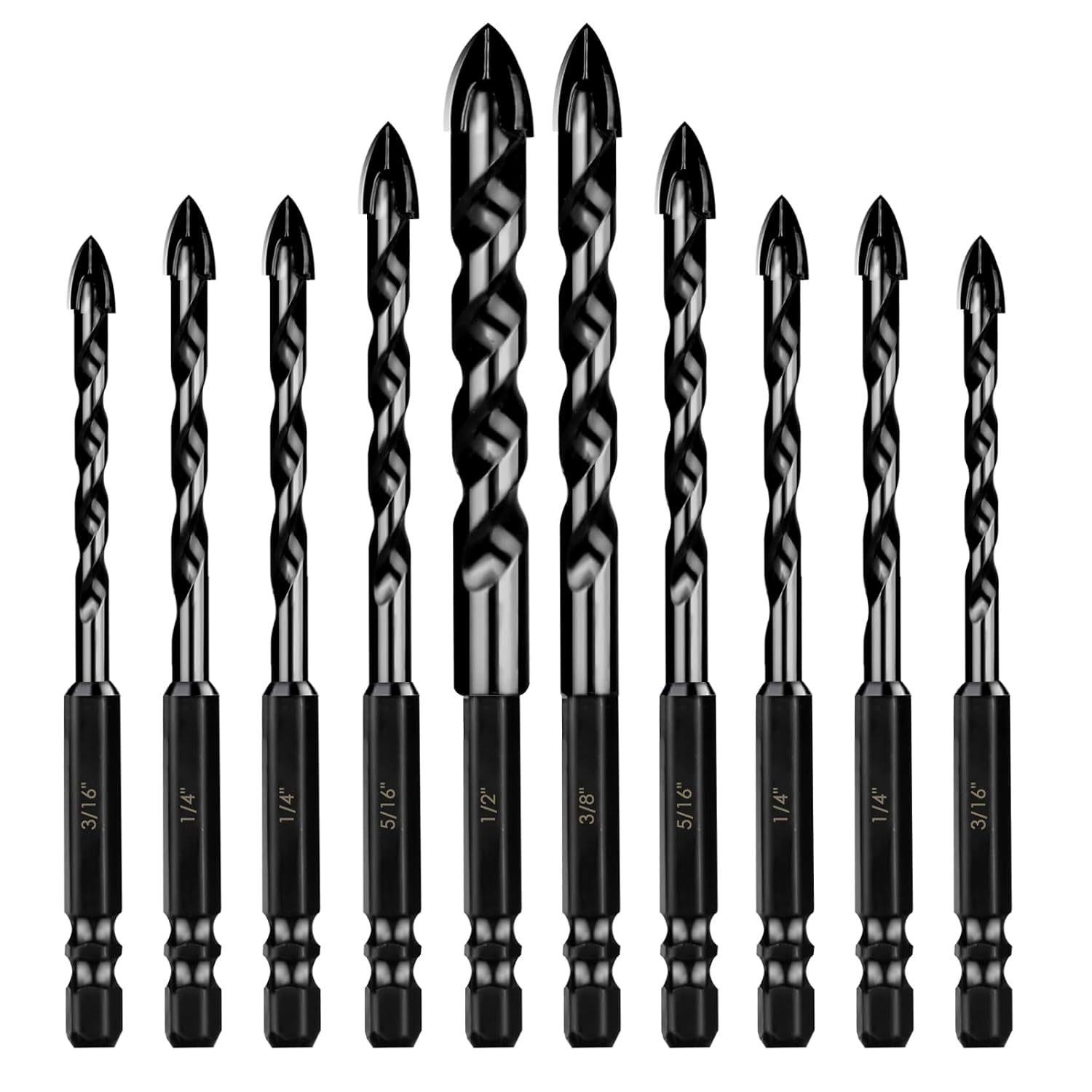 Masonry Drill Bits Set 10PCS, Concrete Drill Bit Set with Tungsten Carbide Tip for Glass,Tile, Brick, Cement, Concrete, Plastic, Cinder Block, Wood etc