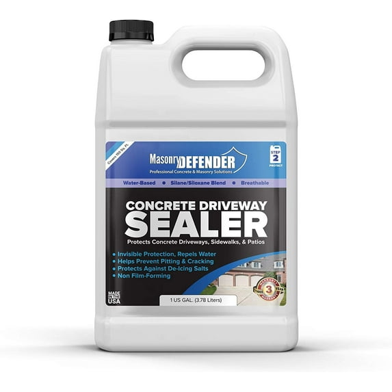 MasonryDefender 1 Gallon Penetrating Concrete Sealer for Driveways, Patios, Sidewalks - Clear Water-Based Silane Siloxane Sealer Water Repellent