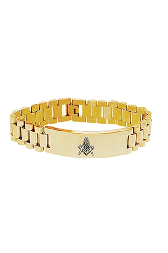 Masons Bracelet - Gold Tone - Stainless Steel Freemason Masonic Linkage Bracelet