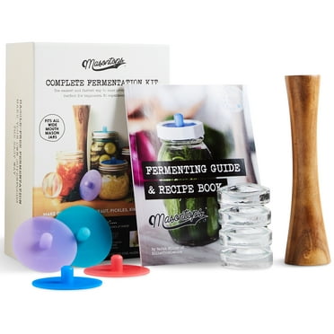 Masontops Complete Mason Jar Fermentation Kit - Easy Wide Mouth Jars Vegetable Fermenting Set - DIY Equipment Essentials