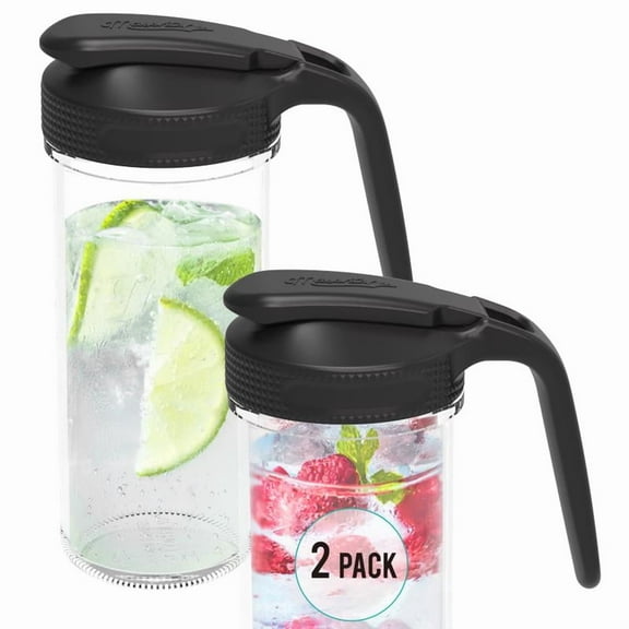 Masontops Multi Pour Top Mason Jar Lid with Handle - Black Wide Mouth Mason Jar Pour Spout Lid - Ball Mason Jar Pitcher Lid with Handle and Flip Cap  2 Pack