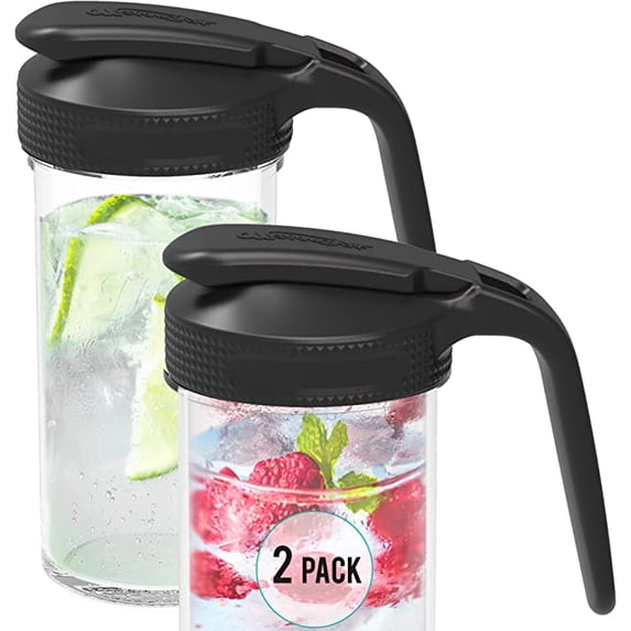 Masontops Multi Pour Top Mason Jar Lid with Handle - Black Wide Mouth Mason Jar Pour Spout Lid - Ball Mason Jar Pitcher Lid with Handle and Flip Cap – 2 Pack