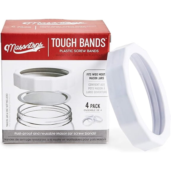 Masontops Tough Band - Wide Mouth Mason Jar Screw Bands - Superior Quality Plastic Replacement Ring Seals & Jar Covers