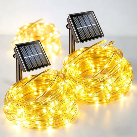 Maspost 2 pack Solar Rope Lights, 33FT 100 LED Outdoor Waterproof White Decor with 8 Modes