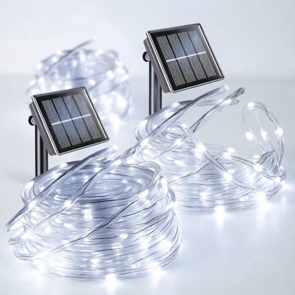 Maspost 2-Pack 33FT Solar Rope Lights, 100 LED Cool White, Outdoor Waterproof with 8 Modes for Garden Patio Yard