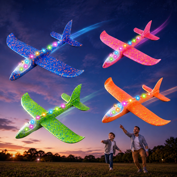 Maspost 4 Pack LED Foam Glider Airplanes, 2 Flight Modes, Lightweight ...