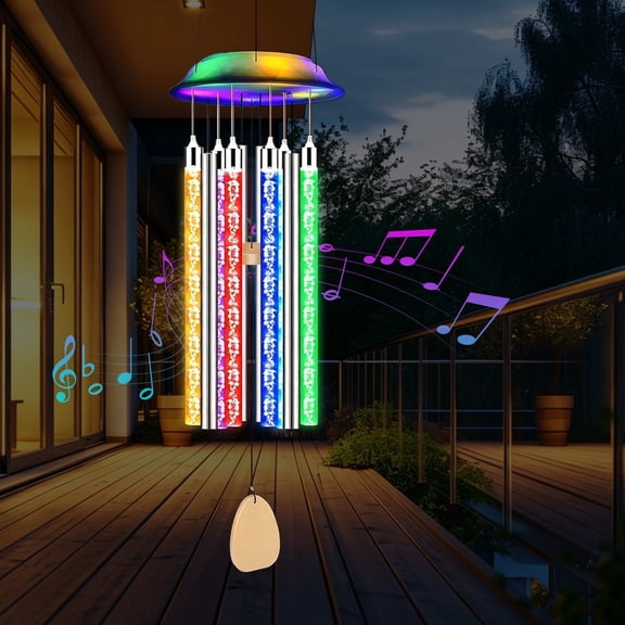 Maspost Solar Wind Chimes Outdoor, 6 LED Tubes Color Changing Lights Waterproof, Solar Powered Hanging Wind Chime for Garden Patio Yard Porch Christmas Decoration