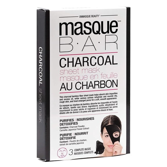 Masque Bar Anti-Inflammatory Cruelty-Free Full Facial Sheet Mask, Charcoal, 3 Count
