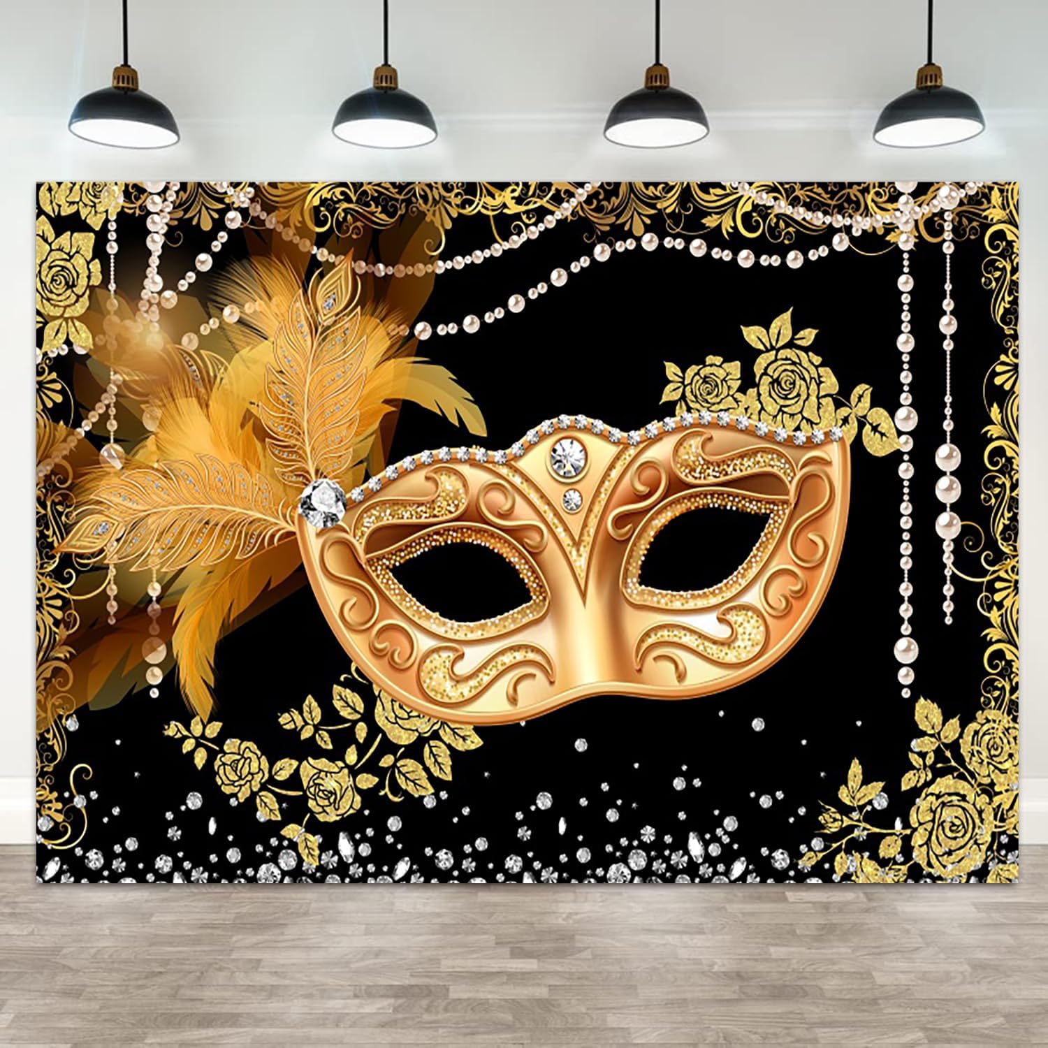 Masquerade Backdrop Black Gold Masquerade Ball Decoration Mardi Gras ...