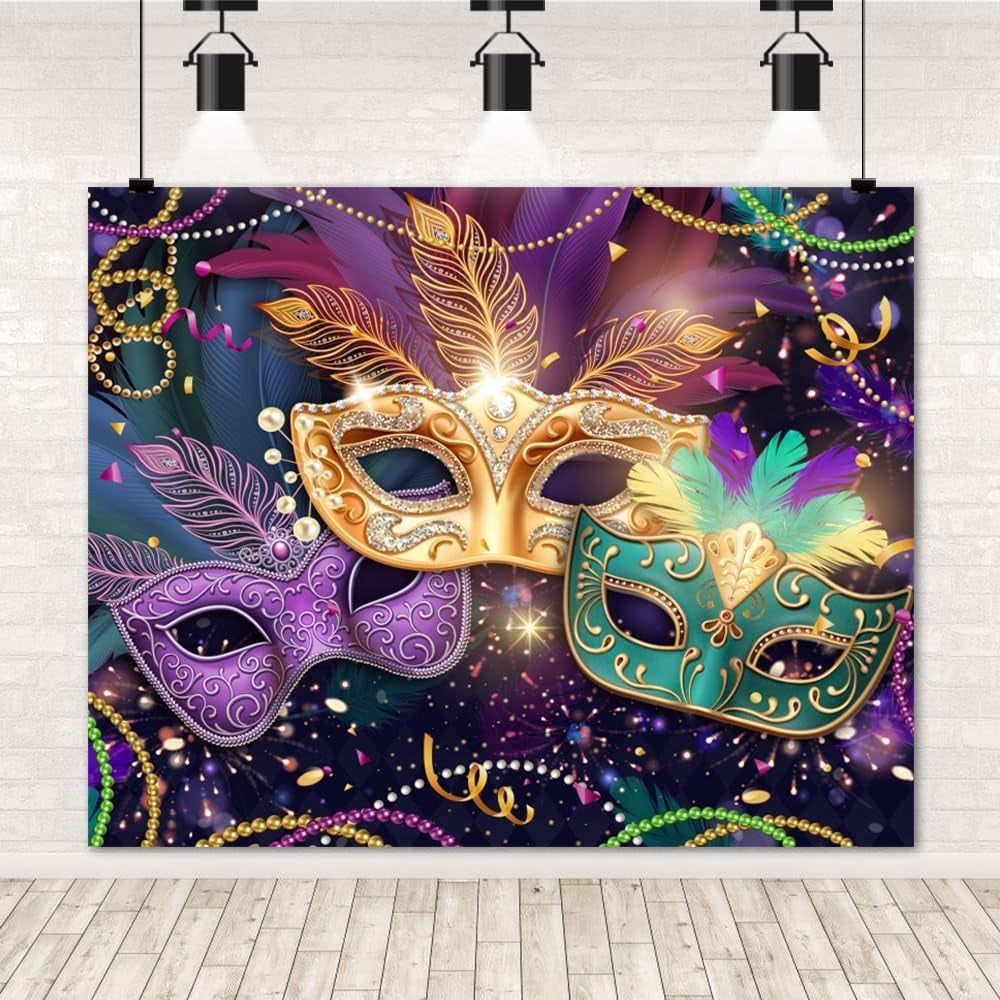 Masquerade Backdrop Mardi Gras Purple Gold Beads Carnival Photography ...