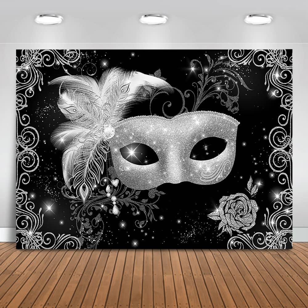 Masquerade Ball Backdrop Black Silver Masquerade Party Background Mardi