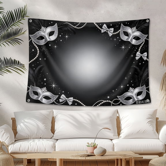 Masquerade Ball Backdrop Black Sliver Masquerade Party Photography Background Mardi Gras Carnival Costume Party Decorations Sweet 3.3*5FT